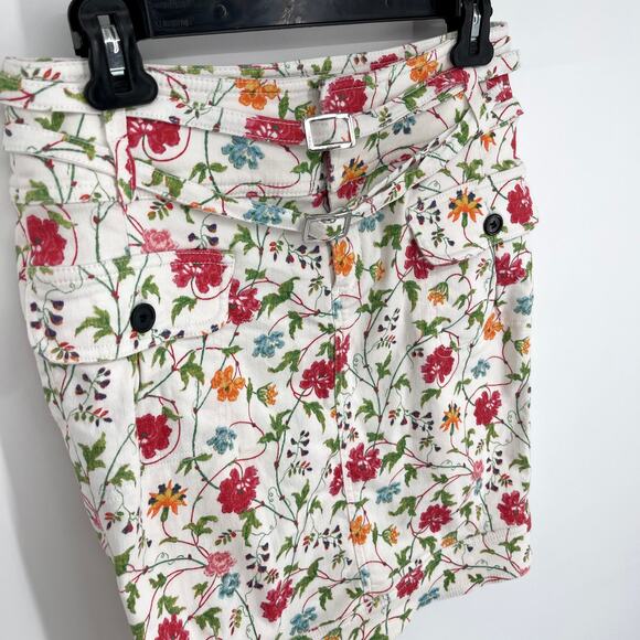 Swedish Hasbeens Floral Denim Cargo Skirt Sz 36 / US M Pockets Multi Stretchy - Picture 2 of 12